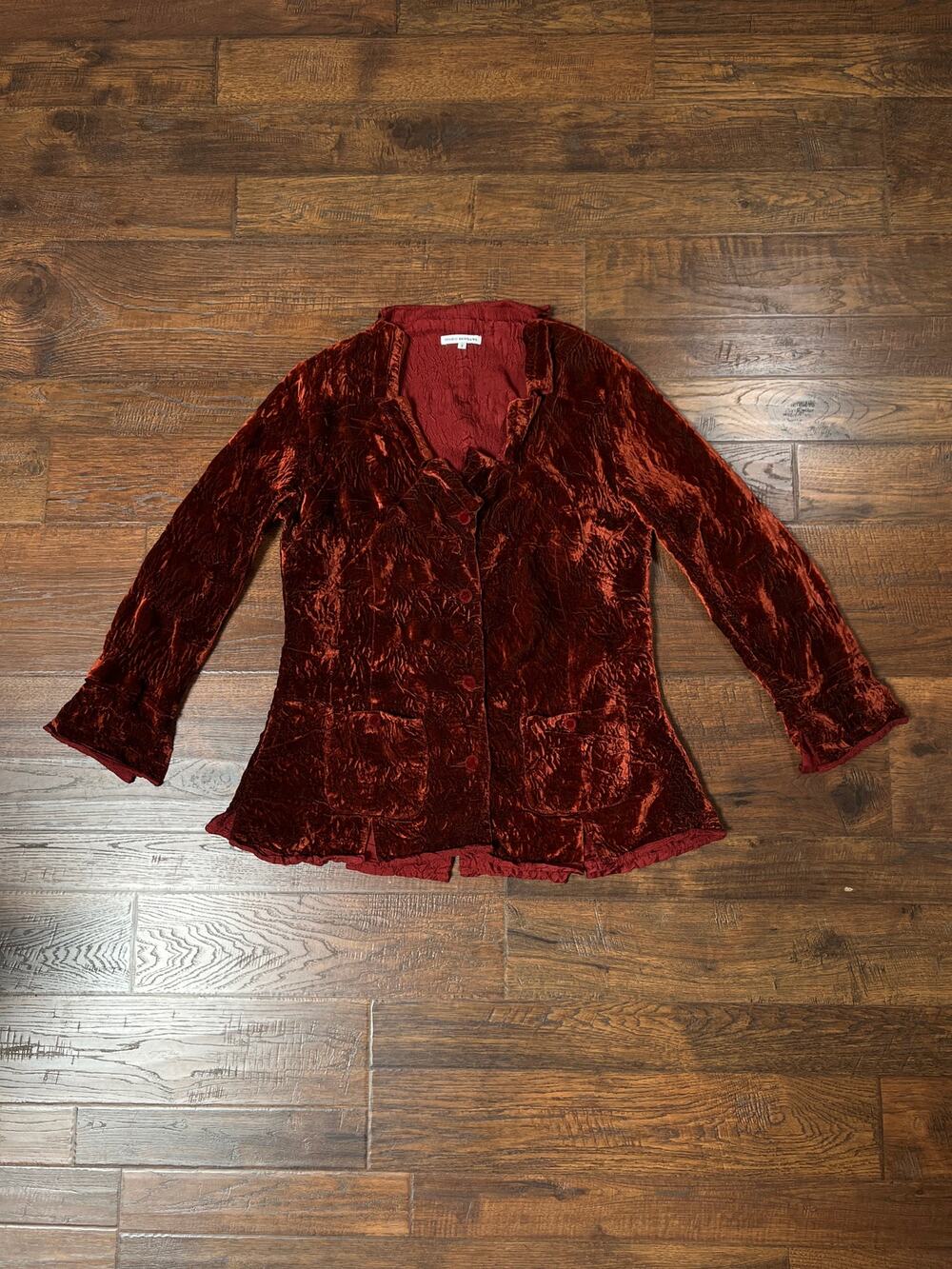 VTG Yoshiki Hishinuma Blazer Jacket Rust Orange Crushed Rayon Velvet Texture MED